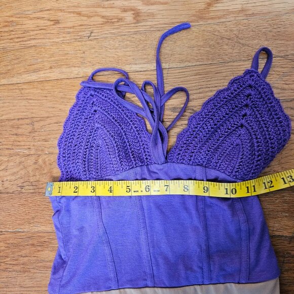 Woman's JLuxlabel NWT boho-chic purple/violet open knit 2 piece bathing suit S-M - Picture 11 of 13